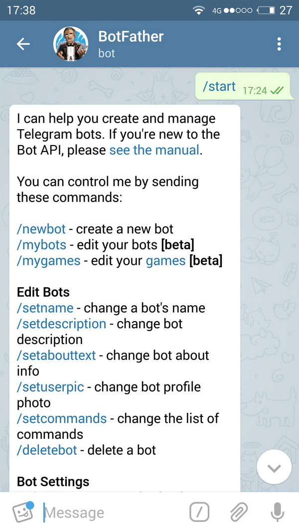 BotFather телеграмм создать бота