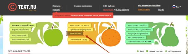 Как зайти в SEO-анализ Text.ru