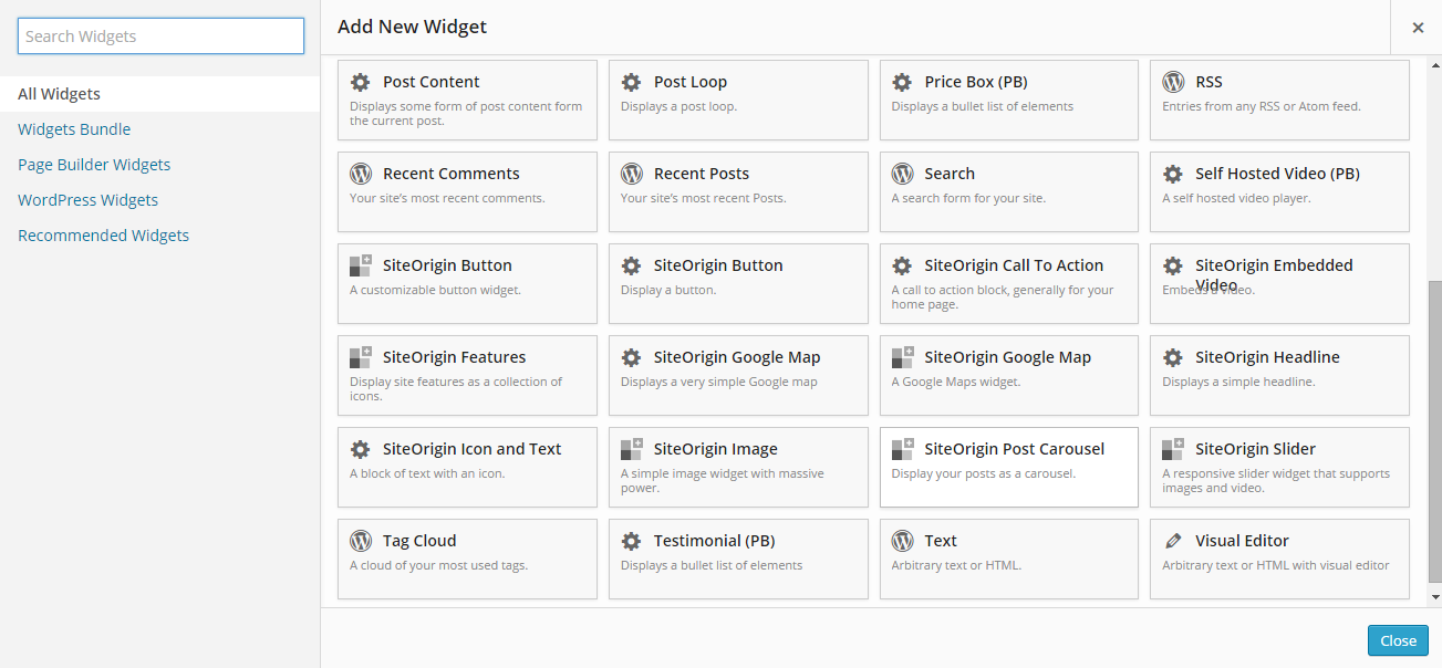 Набор виджетов Siteorigin Widgets Bundle для создание лендинга на WordPress